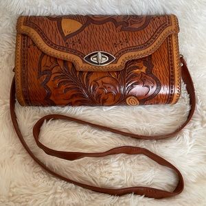 Vintage hand tooled leather crossbody